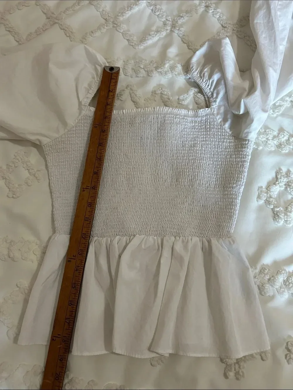 J. Crew Thomas Mason White Smocked Peplum Long-Sleeve Top size 4